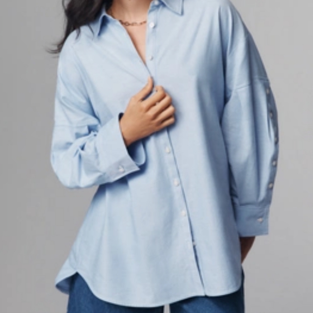 Maeve Anthropologie Linen And Cotton Chambray Button Down Tunic Too Size Medium